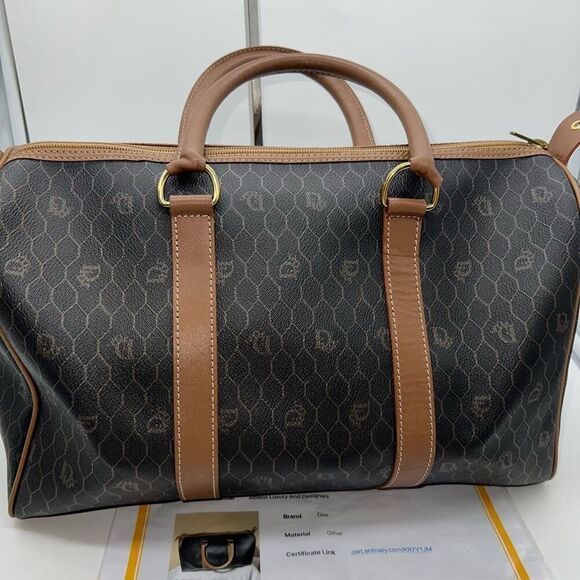 Christian Dior Black Brown Monogram Trotter Honeycomb Boston Duffle Bag With Loc - Picture 7 of 14